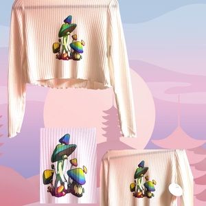 Xs long sleeve custom mushroom tshirt crop top